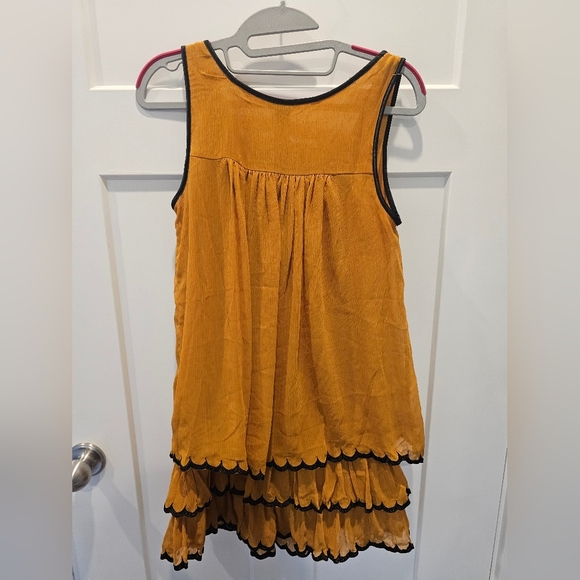 H&M Mustard Yellow Tiered Ruffle Mini Dress Size 4 Scalloped Hem Boho Sleeveless - Picture 4 of 8